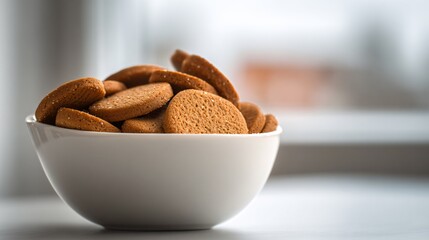 A gingerbread cookies in white bowl, clean minimalist lighting