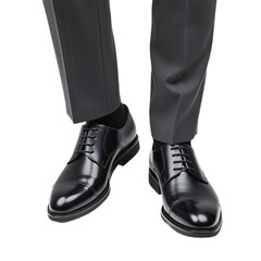 Polished black dress shoes with formal trousers