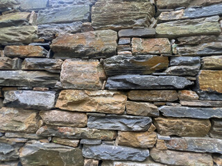 Close-up of rustic stone wall with varied textures and colors