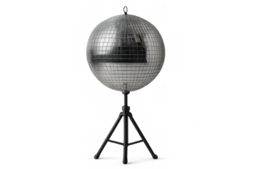 Reflective disco ball on tripod stand promoting fun, music, and celebration at parties and events