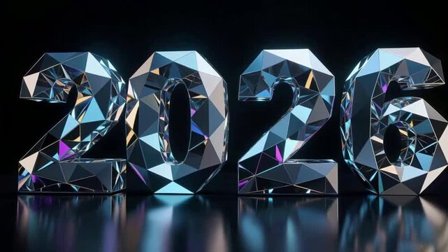 Brilliant, shimmering 2026 numbers sparkle in a dynamic, futuristic holographic display