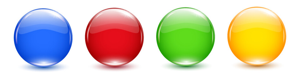 3D crystal magic sphere set. Glass transparent colored balls with shadows