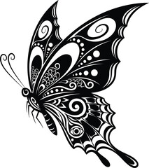 Butterfly vector art black and white intricate design wings illustration eps silhouette