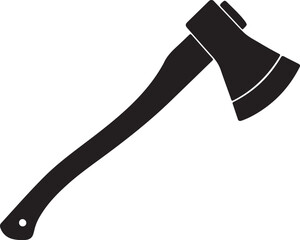 Black Silhouette of an Axe with Wooden Handle Keywords: axe, ax, tool, chopping, wood, lumberjack, forestry, carpentry, silhouette, black, white, isolated, object, on transparent background