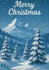 Fototapeta premium Snowy mountain Christmas wallpaper.