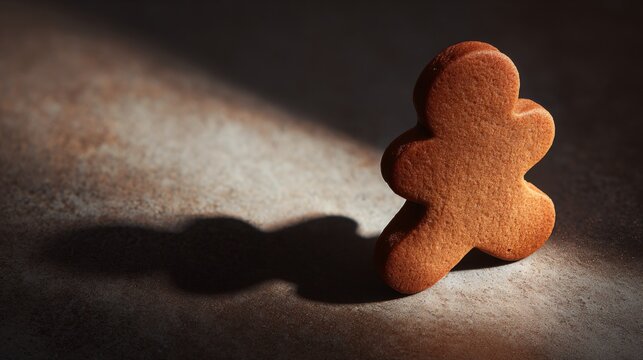 A minimalist white setup, gingerbread cookie as subject, empty space