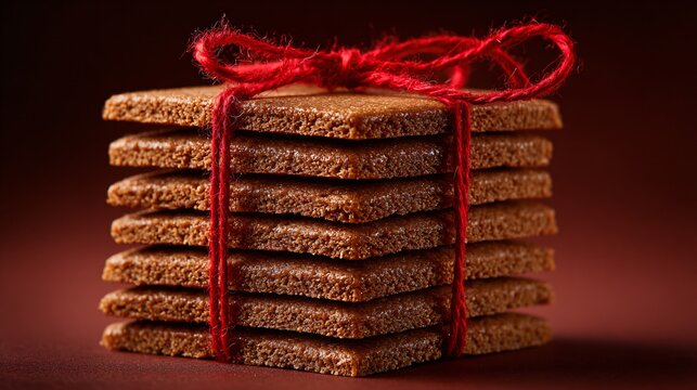 A stack of gingerbread bars tied with red thread, copy space - Powered by Adobe