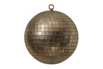 Disco ball reflecting light, creating shimmering sparkle for party celebration, club entertainment, and festive events on transparent background