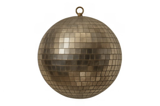 Disco ball reflecting light, creating shimmering sparkle for party celebration, club entertainment, and festive events on transparent background