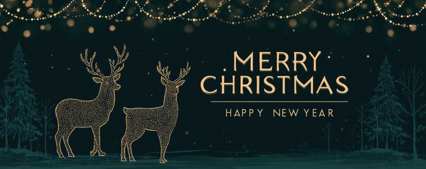 christmas greeting card with deer in forest illustration