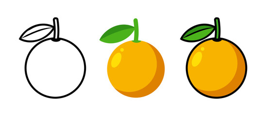 Orange healthy fruit outline style colorful icons on a white background. Vector illustration