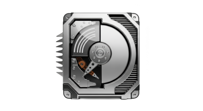 Stylized 3D Render of a Hard Disk Drive with Metallic Casing computer technology