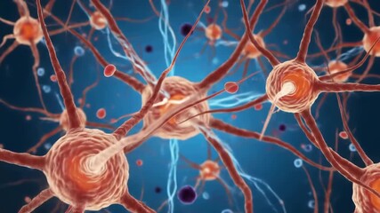 Dynamic visualization of active neurons and neural network connections in the brain representing complex thought processes and neurological activity with glowing impulses. - Powered by Adobe