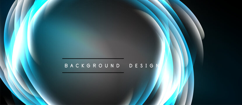 Abstract blue waves form circular design. Dark background provides contrast, text reads background design. Modern, sleek visual element.