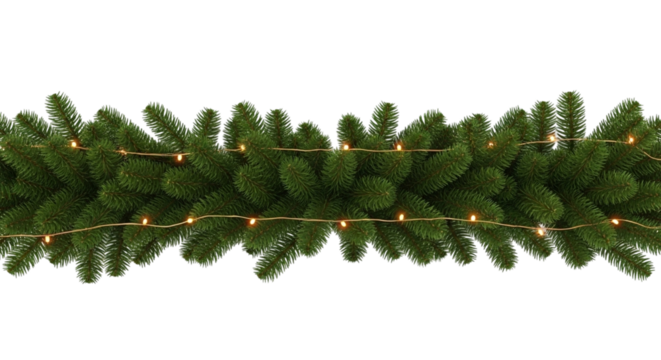 A festive christmas garland with warm led fairy lights, perfect for holiday decoration, isolated on transparent background