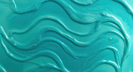 Fototapeta premium Abstract textured turquoise surface with wavy lines and glossy brush strokes creating a dynamic modern background pattern