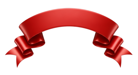 Festive Red Ribbon Banner Elegant Decoration Celebration Graphic Element Shiny Satin Fabric Design Accent Curled Edges