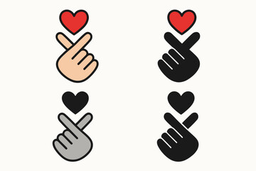 Heart gesture icons with diverse hand colors and heart variations