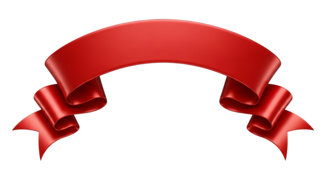 Festive Red Ribbon Banner Elegant Decoration Celebration Graphic Element Shiny Satin Fabric Design Accent Curled Edges - Powered by Adobe