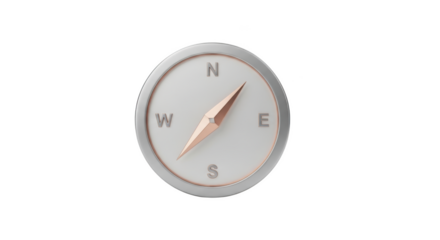 Realistic 3D Rendered Compass With Rose Gold Needle On White Background Keywords: compass, navigation, direction, travel