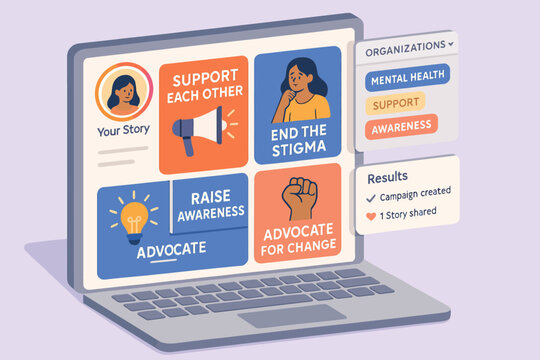 Digital advocacy platform highlighting mental health support and awareness campaigns