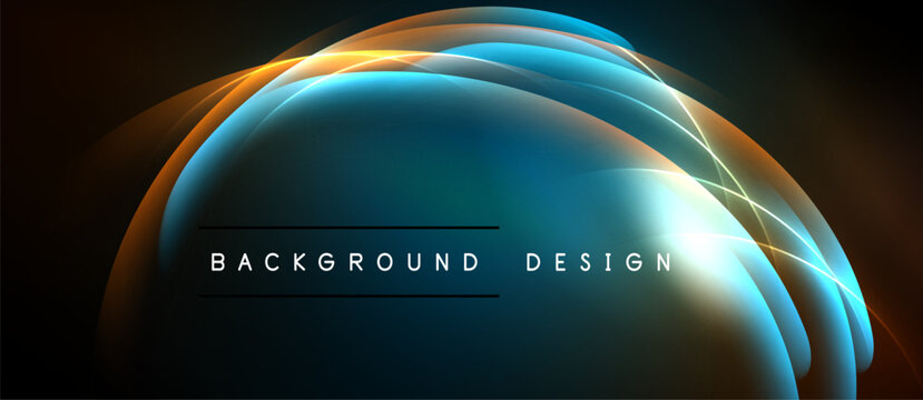 Abstract flowing lines create luminous shapes. Dark background emphasizes vibrant blue, orange glow. Text reads background design.