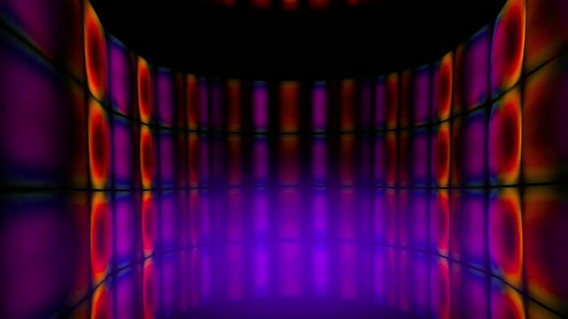 Dynamic vibrant light tunnel for immersive experience with glowing colors and reflections creating a mesmerizing futuristic space