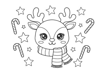 Cute Reindeer Coloring Book Page for Kids and Adults Fun Holiday and Christmas Activity