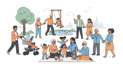 Diverse Family Gathering Celebrating Togetherness and Joy in a Park Setting