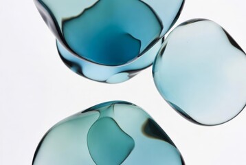 A 3D-rendered image of organic blue and teal blob-like forms in a minimalist, asymmetrical composition.