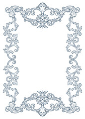 Elegant floral Baroque frames in blue tones. Hand-drawn minimalist line art vector design with elegantand royal ornaments . Perfect for invitations, wedding monogram, logos, and classic prints