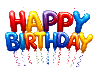 Happy Birthday Lettering Text Made of Colorful Balloon Font