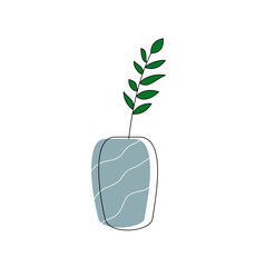 Minimalist Potted Plant Illustration: Green Leaves in Blue Vase