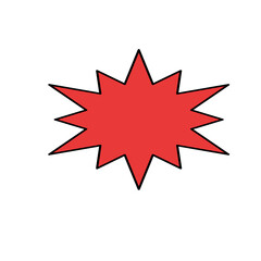 Red Starburst Shape with Black Outline, Isolated on White