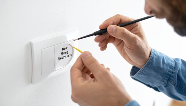 Skilled electrician installing smart thermostat shows demand in labor market facing shortages of qualified technicians for modern home technology