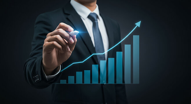 Business Growth Strategy Man Visualizing Success with Chart Data Analysis and Financial Projections for Future Planning - Powered by Adobe