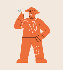 Girl show agreement with thumb up hand gesture. Colorful vector illustration