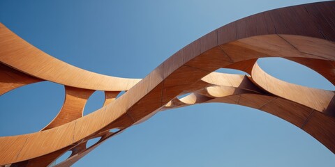 Wavy Wooden Architecture Detail Against a Bright Blue Sky