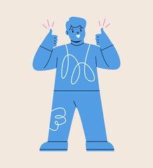 Boy show agreement with thumb up hand gesture. Colorful vector illustration