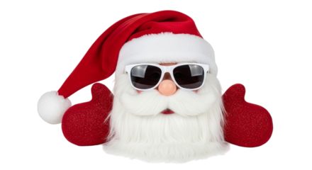 Funny santa claus wearing sunglasses and giving thumbs up, isolated on transparent background