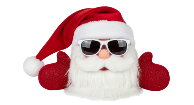 Funny santa claus wearing sunglasses and giving thumbs up, isolated on transparent background - Powered by Adobe