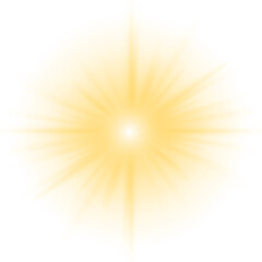 Obraz premium A yellow star glows warmly with gentle flickers. Tiny light particles swirl around it softly. The luminous effect gives a cozy celestial feel.PNG