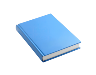 A Closed Light Blue Hardcover Book Rests on a Transparent Background Under Soft Studio Lighting Highlighting Its Texture