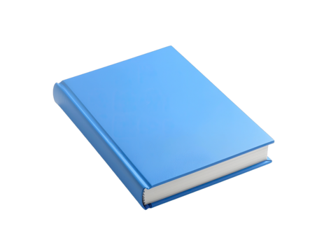 A Closed Light Blue Hardcover Book Rests on a Transparent Background Under Soft Studio Lighting Highlighting Its Texture