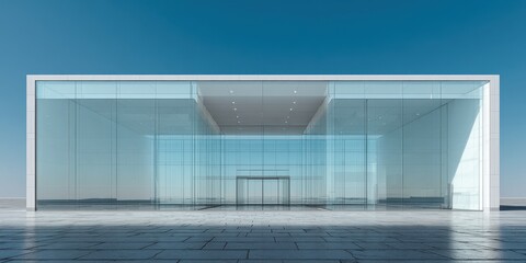 Obraz premium Expansive Glass Facade of a Modern Office Building Entrance