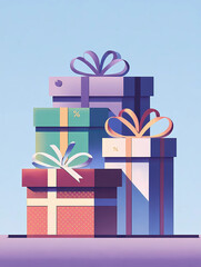Boxing Day sales concept, minimalistic art, gift boxes, ribbons