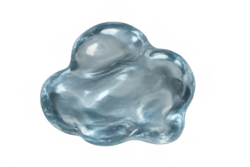 Water liquid blob forming abstract shape, dynamic fluid element with reflecting surface on transparent background