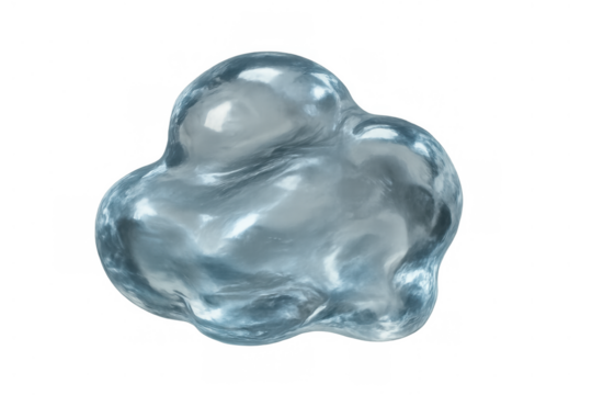 Water liquid blob forming abstract shape, dynamic fluid element with reflecting surface on transparent background