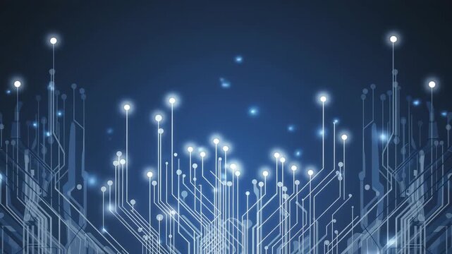 Digital network of glowing lines and nodes on a dark blue background technology connection