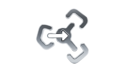 Silver Metallic Symbol of Three Interlocking C-Shapes with an Arrow in the Center graphic